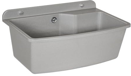 Pilozzo lavanderia 61x44 grigio pietra in resina resistente con ripiano d’appoggio frontale, kit di scarico e fissaggi inclusi