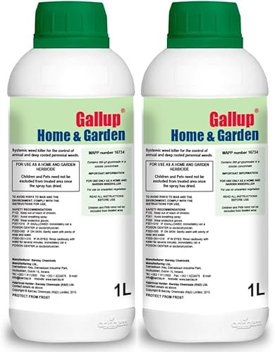 Pack of 2-1 Litre Gallup Home & Garden Weed Killer - Glyphosate Commercial Industrial Strength Concentrated Herbicide Weed Killer for Effective Annual & Perennial Grass & Broad Leaved Weeds