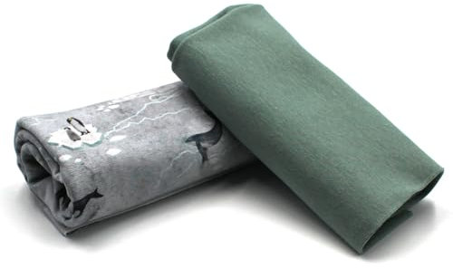 VmG-Store Jerseystoff Set farblich abgestimmt Design + Uni je 0,5mx1,5m 95% Baumwollstoff 5% Elasthan Tex Standard 100 (Meerestiere + Dunkel Mint Set21)
