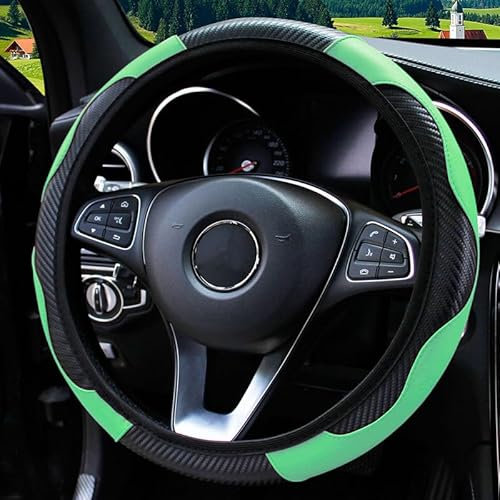 Auto-Lenkradbezug, Universalgröße, passend für 37–38 cm, rutschfeste Kohle-Mikrofaser, atmungsaktiv, Autozubehör, Lenkradschutz, Grün