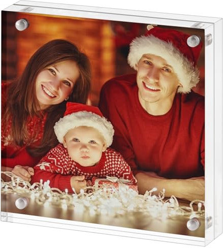 Boxalls Cadre photo 20,3 x 20,3 cm en acrylique transparent, sans cadre, cadre photo de 20,3 x 20,3 cm avec cadre magnétique double face transparent pour bureau