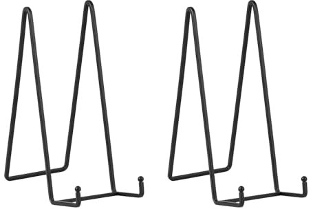 Large Plate Holder Display Stand - 12 inch Super Tall Big Plate Stands for Heavy Duty Display - Metal Picture Frame Stand - Tabletop Easel Stand for Decorative Platter | Plaque | Book - 2 Pack - Black
