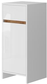 Vicco Midischrank Detmold, Weiß Hochglanz/Goldkraft Eiche, 35 x 82 cm mit Tür und Schublade