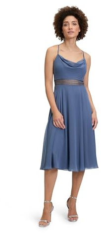 Vera Mont Damen Cocktailkleid mit Wasserfallausschnitt Blue Stone,44