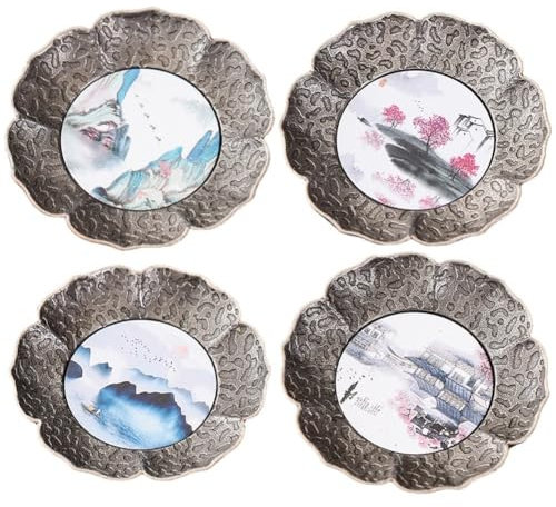 Chinesische Retro-untersetzer Für Getränke, 4 Stück, Zen-alte Alte Zinn-Tee-untersetzer, Wärmedämmmatte, Tee-Set, Untertasse, Einweihungsgeschenke