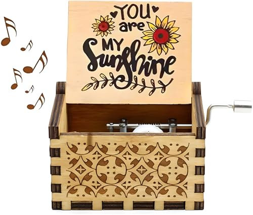 Berelin Hölzerne Handkurbel Spieluhr, You Are My Sunshine Spieluhren Antike Geschnitzte Vintage-Design, Geschenk für Ehefrau, Kreative Spieluhr für Weihnachten Valentinstag Geburtstagsgeschenk