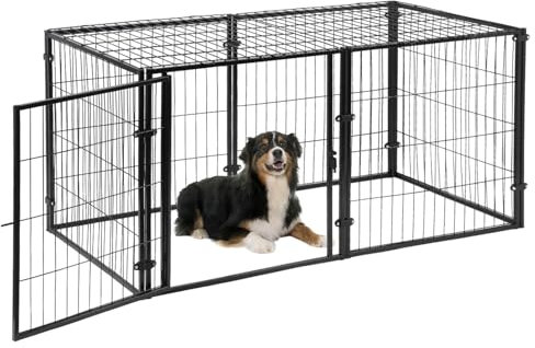 Qivine Hundekäfig XXL Haustierkäfig 120 x 60 x 60 cm Große Faltbar Hundebox Schwarz Metall Indoor Hundezwinger für 40-50 kg Zuhause Mittelgroße und große Hunde