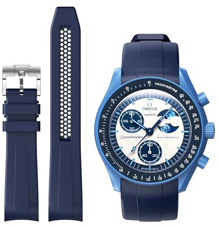 REBANDACE Moonswatch Uhrenarmband für Omega X Swatch MoonSwatch, 20 mm, keine Lücken, ausgehöhlt, weiches Silikon, gebogen, für Damen und Herren
