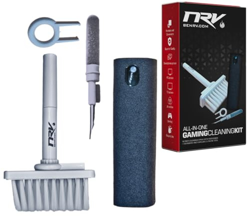 NRV Kit de limpieza para juegos 7 en 1 - Cepillo multifunción teclado, pinza para teclado, pinceles, limpieza, mando, cepillo de auriculares y AirPods - Herramienta de mantenimiento de alta calidad