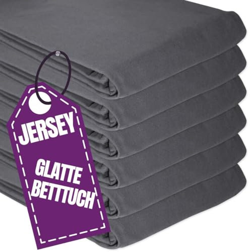 Jersey Glatte Bettlaken 70 x 200 cm ohne Gummizug Grau - Elastische, einfarbige Baumwolle Haustuch - Klassische Hotel Bettücher ohne Spanngummi Laken