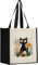 Canvas Tragetasche Stoffbeutel Bedruckt, Tote bag Damen mit langem Henkel, Baumwolltasche Shopper Handtasche Frauen Einkaufstasche, Schwarz Katze Blumen Drucktasche Einkaufsbeutel Großer Kapazität