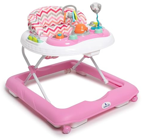 Toral Andador Bebes con Bandeja de Juegos y Altura Ajustable, Seguro Anticaídas, Correpasillos Bebe 1 Año, Tacata Bebe Ideal para Aprender a Caminar - Andador Bebe Modelo Sonajero Rosa