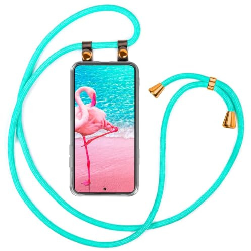 moex Handykette für Xiaomi 14T Hülle mit Band abnehmbar, Handyhülle mit Kette zum Umhängen, Handyband 155 cm lang Stoff Kordel Umhängehülle, Handy Umhängeband, Türkis