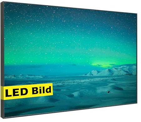 Leuchtbild I Arktis Polarlicht I LED Wandbild I Leuchtende Natur Leinwand mit Rahmen - Made in Germany (Arktis Polarlicht, 75x50 cm, Rahmen: Weiß Matt)