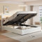 JiaOyu Hydraulisches Bett 140x200cm – Polsterbett mit Lattenrost, LED-Beleuchtung & Großem Stauraum, Doppelbett aus Kunstleder Weiß – Modernes Funktionsbett für Schlafzimmer & Gästezimmer (140x200cm)