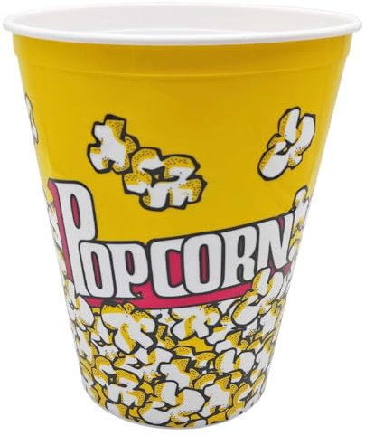 Tradineur - Cubo de palomitas de plástico, recipiente reutilizable para cine en casa, fiestas, celebraciones (Amarillo - 18 x 14,5 x 9,5 cm)