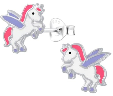 Monkimau Mädchen Ohrringe Einhorn | Ohrstecker aus 925 Sterling Silber | Kinderohrringe hypoallergen