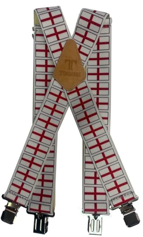 Tomahawk Heavy Duty Braces, Adjustable, Unisex Suspenders, Strong Clasp (St Georges Cross)