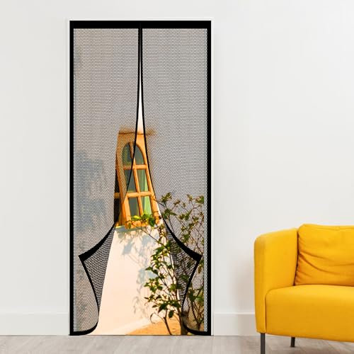 Magnet Fliegengitter Balkontür 86 x 198 cm Insektenschutz Tür Automatisches Schließen für Balkontür Schiebetür Terrassentür, Schwarz