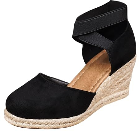 Lazzboy Espadrilles Für Damen Keilabsatz Schuhe Elegant Leder Bequeme Vorne Geschlossen Rutschfeste Elastisch Slingback Sandalen Sommer Lässige Urlaub Reise Sandaletten Mit Riemchen