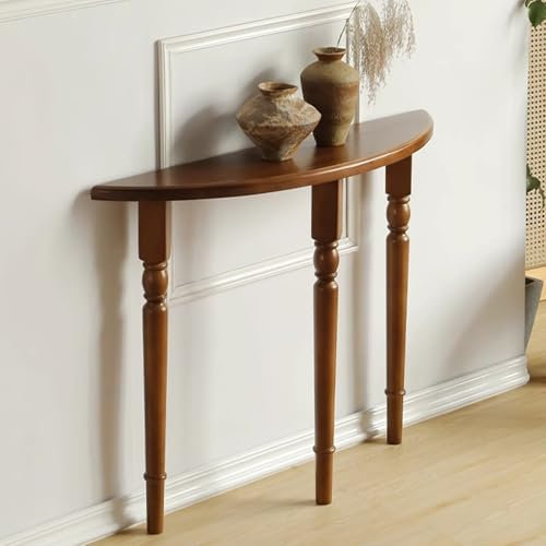DJJYCTNM Tavolo Consolle a Mezzaluna, Consolle Ingresso, Tavolino da Divano Vintage in Legno Massello Dietro Il Divano per Ingresso, Corridoio, Soggiorno(Brown,80x25x80cm/31x10x31in)