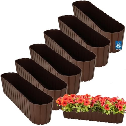 KOTARBAU® 6 pcs Jardinière Exterieur - Plastique - 60 x 14 x 13cm - Brun - Pot De Fleur Exterieur - Jardiniere Balcon - Rustique - Rectangulaire - Grand Cache-Pot