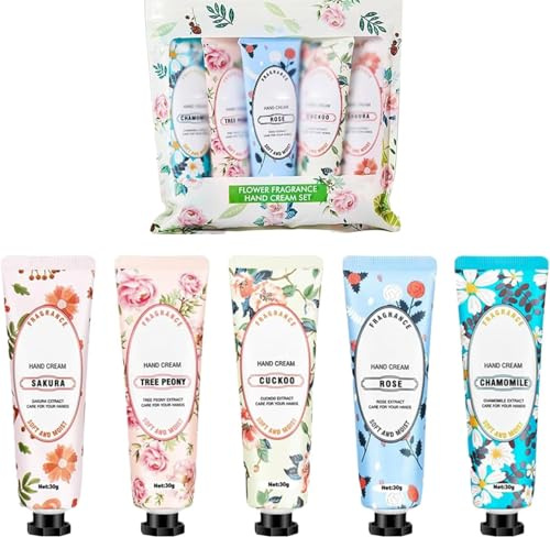 Hand Cream Feuchtigkeit,HandcremeSet für Sehr Trockene Hände,Blumige & Fruchtige Hand Cream Feuchtigkeitscreme,HandcremeKleine Geschenk für Frauen,Mini Handcreme Damen Geschenkset