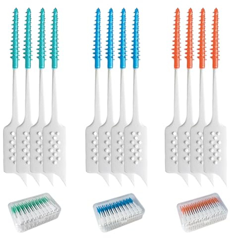 120 Stück Interdentalbürsten, Silikon Zahnzwischenraumbürsten Dentalbürsten mit Box, Tragbarer Dual-Use Zahnseide Stick für Zahnreinigung Zwischenräume, Blau Grün Orange