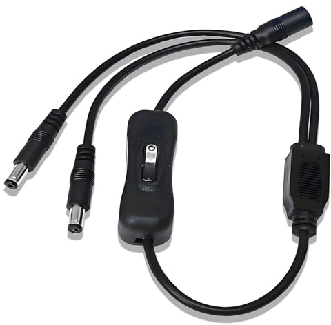 Leloco 22AWG 5.5x2.1 mm DC Verteiler Kabel, 1 Stecker auf 2 Buchse DC Power Splitter Kabel, LED Streifen Stecker mit Schalten 5-24 V für LED Streifen, Überwachung, Kamerakopf, Router usw