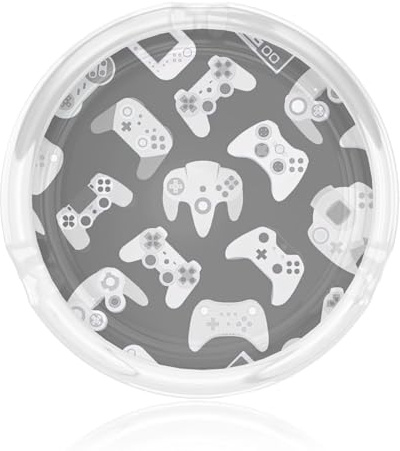 Runder Glasaschenbecher mit Spiel-Controller-Druck, transparent, für drinnen und draußen, Dekor-Aschenbecher für Zuhause und Büro
