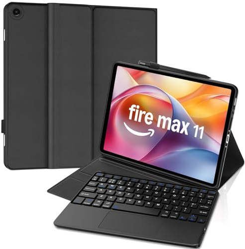 FOGARI Tastaturhülle für Fire Max 11 2023 27,9 cm (11 Zoll) Tablet (13 | Abnehmbare Bluetooth-Trackpad-Tastatur mit Smart-Abdeckung für Fire Max 11, Schwarz