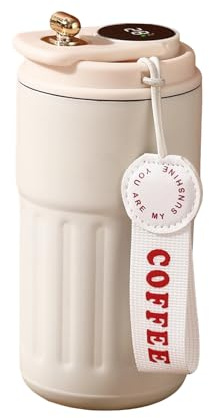 Kaffee Thermobecher mit Temperaturanzeige, Edelstahl 316, 450 ml, Weiß