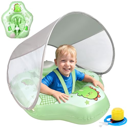 Mineup Salvagente Neonato Con Parasole, Ciambella Neonato Mare, Ciambella Da Nuoto Per Bambini, Seggiolino Gonfiabile Regolabile Con Parasole UPF50+, Galleggiante Per Bambini 6-24 Mesi