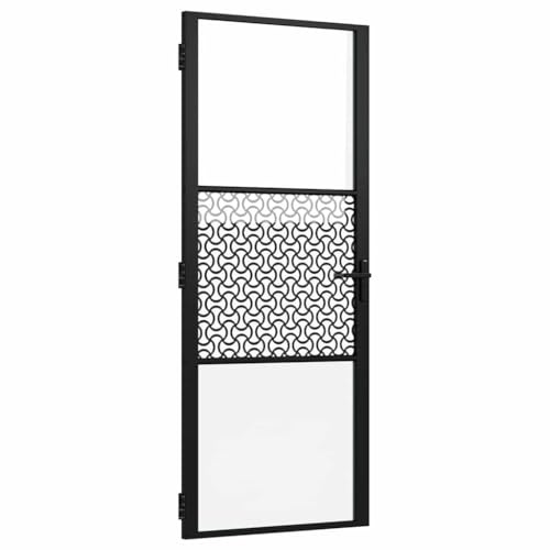 Qnhdfrt Glastür mit Rahmen, Innentür aus Aluminium und Glas, Raumtrenner für Wohnzimmer und Büro, Schwarz, 83 x 201,5 cm, moderne Optik mit Verriegelungsmechanismus