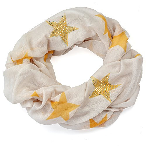 Miobo leichter breiter Stern Loopschal Snood Schlauchschal Rundschal in vielen schönen Farben (One size, Strass-Weiss)