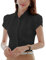 Women's Cotton Button Down Shirt Short Sleeve Pleated Blouse Black UK 16