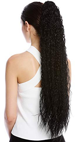 WIG ME UP - N857-V-1 Haarteil Zopf Pferdeschwanz extrem lang voluminös lockig Krepplocken gekreppt Afro Kinks Schwarz 75 cm