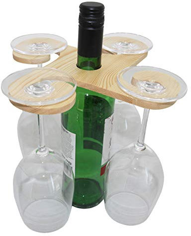 rukauf Rukon Porte-Bouteilles et Verres en Bois pour 4 Verres – Porte-vin en Verre