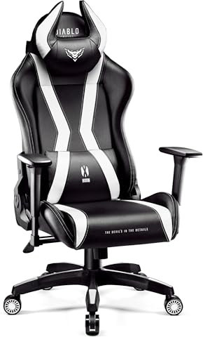 Diablo Gaming Stuhl X-Horn 2.0 Bürostuhl Gamer Chair Schreibtischstuhl 3D Armlehnen Ergonomisches Design Nacken/- Lendenkissen Kunstleder Wippfunktion Schwarz-Weiß King (XL)