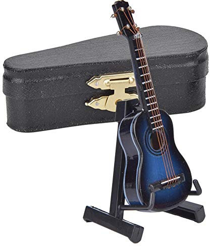 Biitfuu Miniaturgitarrenmodell Holzgitarre Mini-Musikinstrument Ornamente Geburtstagsgeschenk für ausländische Kunden Lehrer oder männliche und weibliche Freunde(Blau)