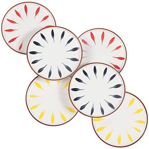 AQUIVER 6'' Ceramic Dessert Plates - Color Painted Porcelain Appetizer Plates - Tea Party Small Serving Plates for Cake, Pie, Snacks, Ice Cream, Side Dish, Waffles - Set of 6 (3 Colors)