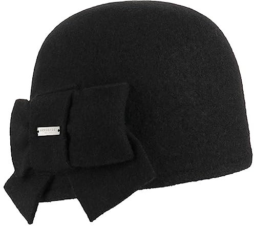 Seeberger Litika Wintermütze Walkmütze mit Schleife Damenmütze Walkhut (Schwarz 010)