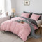 Damier Parure de lit réversible 200 x 220 cm en microfibre ultra douce unie avec housse de couette et 2 taies d'oreiller 80 x 80 cm, rose, vieux rose, gris anthracite