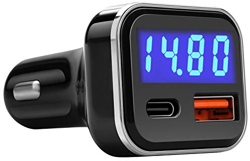 Jebsens USB C Car Charger Adapter with Voltage Display, 30W Cigarette Lighter Type C Fast Charge Power Delivery & Quick Charge 3.0 (PD & QC), Volt Meter Battery Monitor, Compatible with iPhone Galaxy