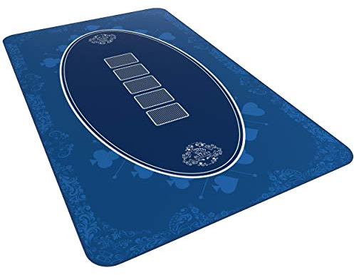 Bullets Playing Cards, Designer Pokermatte blau in 100 x 60cm, für den eigenen Pokertisch, Deluxe Pokertuch, Pokerteppich, Pokertischauflage