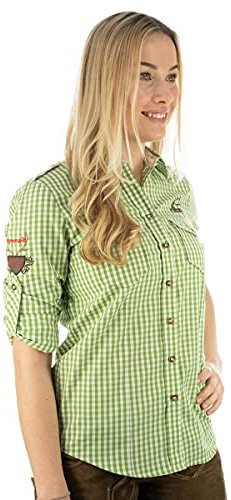 OS Trachten Damen Bluse Langarm Trachtenbluse mit Liegekragen Fronix, Größe:38, Farbe:giftgrün