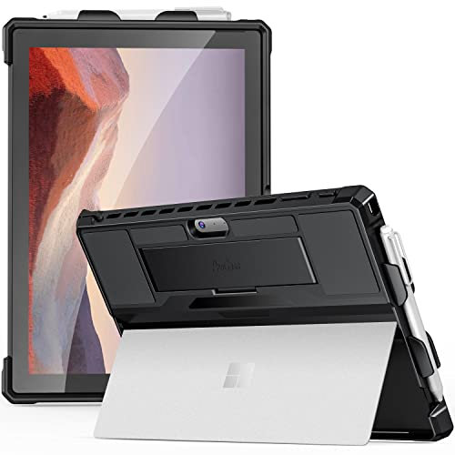 ProCase Custodia per Surface Pro 7 Plus, Pro 7, Pro 6, Pro 5, Pro 4, Pro LTE, Rugged Custodia Antiurto con Portapenna, Compatibile con Cavalletto di Surface e Type Cover Tastiera -Nero