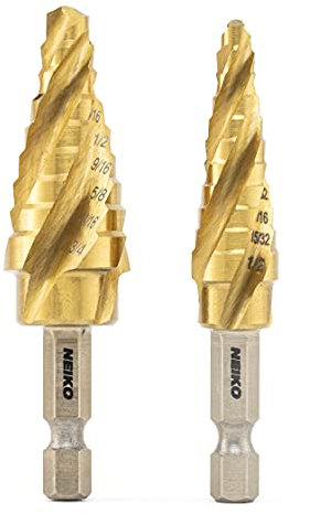 NEIKO 10172A Step Drill Bit Set - 4-Flute Spiral-Grooved Design, 1/4-Inch Hex Shank, Quick-Change for Metal