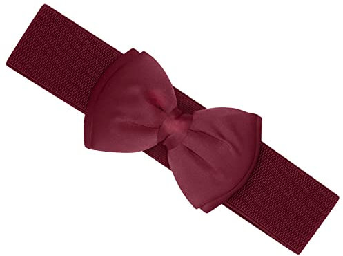 Ro Rox Vera 1950er Jahre Vintage Retro Pin-Up Breiten Elastischen Satinbogen Gürtel - Burgund (L)