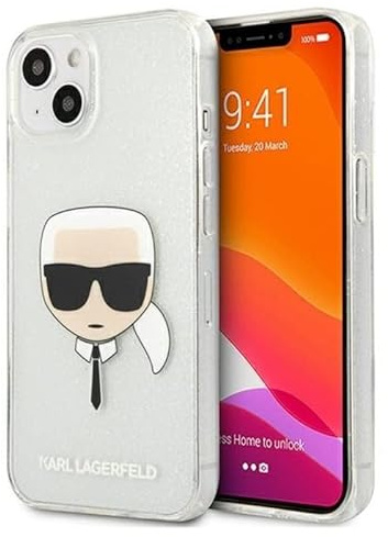 Karl Lagerfeld KLHCP13SKHTUGLS Hülle für iPhone 13 Mini 5,4 Silber Glitter Karl`s Head